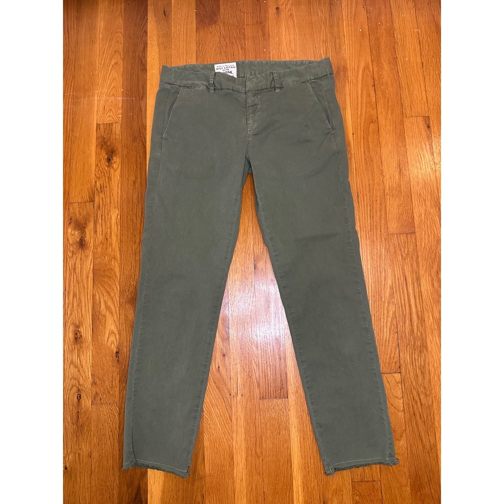 Nili Lotan French Military Pants Olive Green Frayed Hem Stretch Chino Size 2